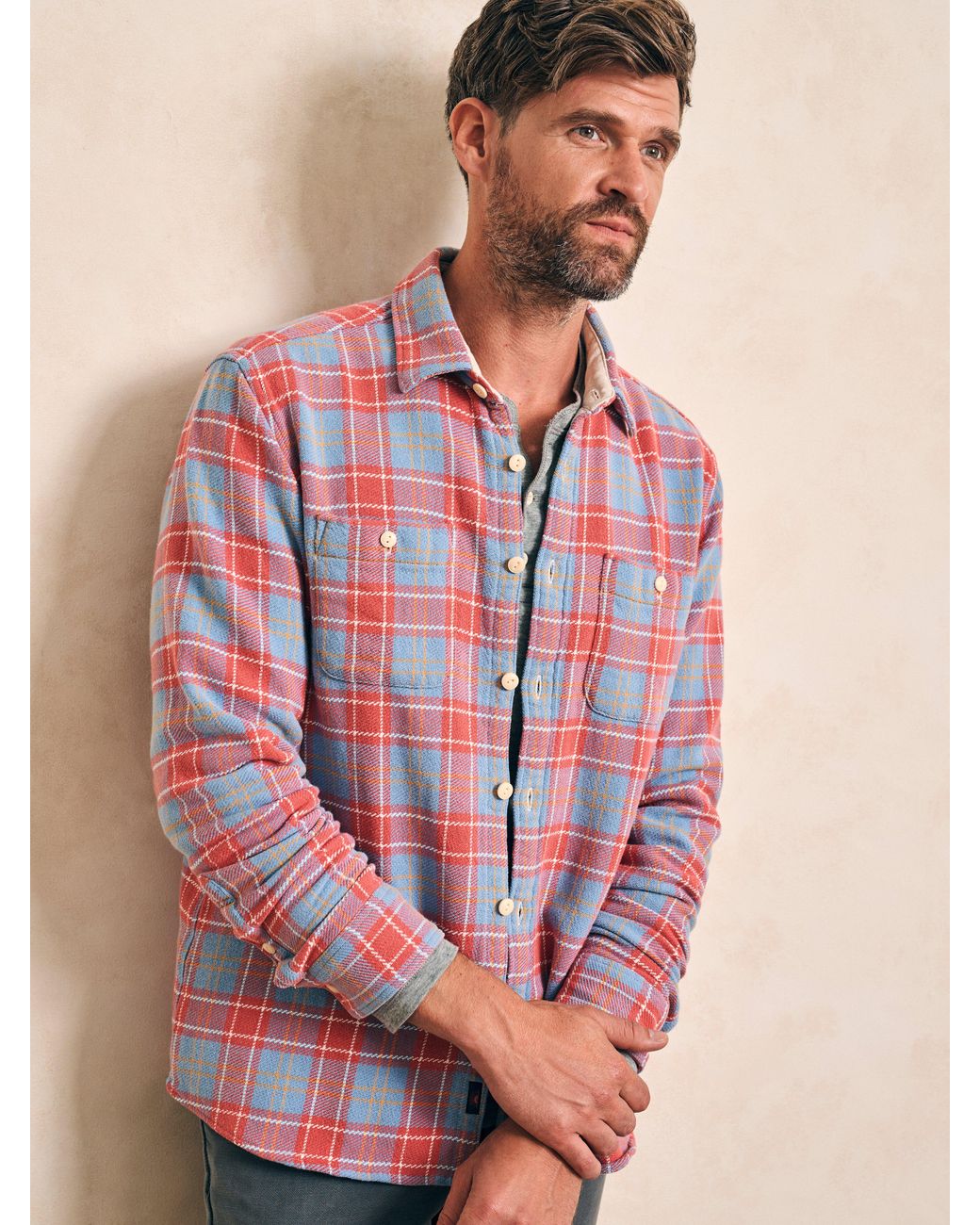 Mens pink plaid flannel cheap shirt