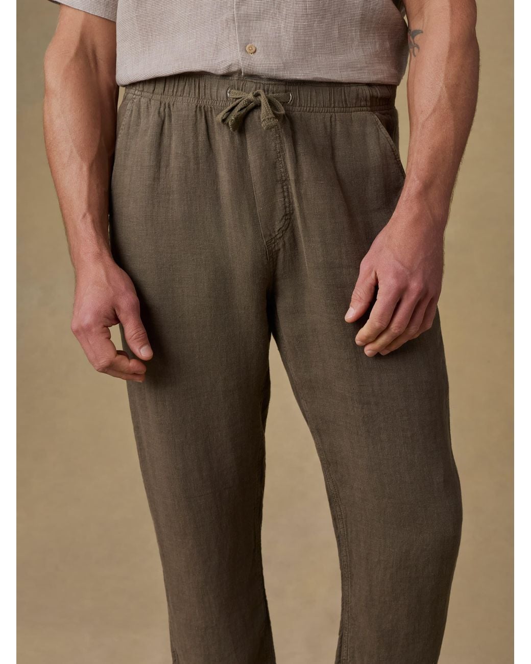 Faherty Brand Brown Linen Drawstring Pants for men