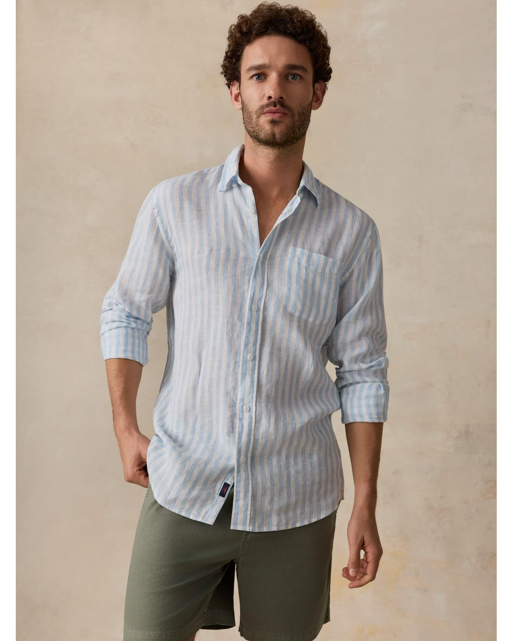 Faherty Brand Gray Sunwashed Linen Shirt for men