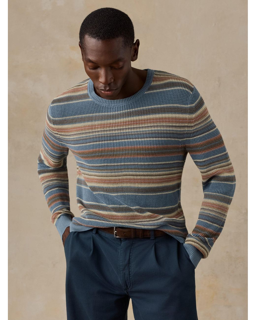 Faherty Brand Blue Sunwashed Crewneck Sweater for men