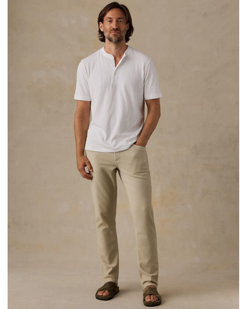Faherty Brand White Short-Sleeve Sunwashed Regenerative Henley T-Shirt for men