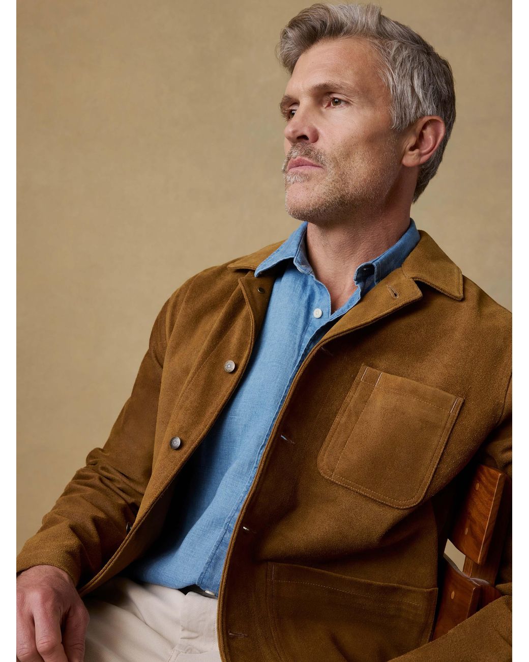 Faherty Brand Brown Suede Studio Jacket for men