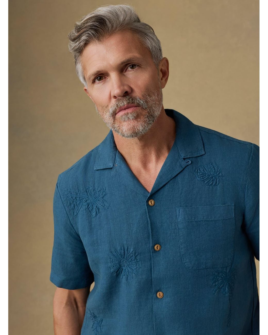 Faherty Brand Blue Short-Sleeve Embroidered Shirt for men