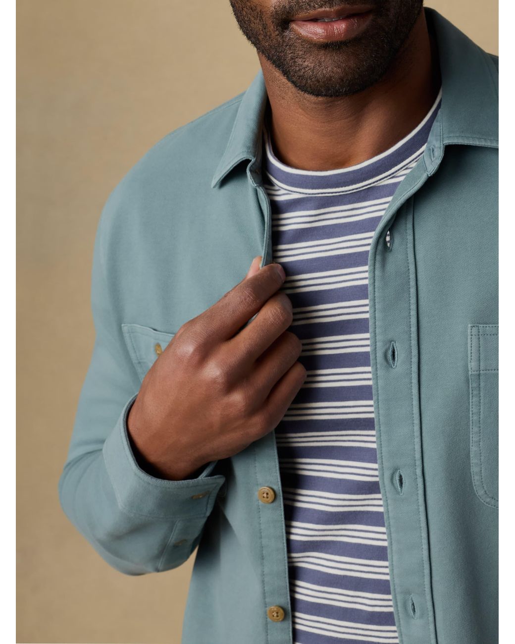 Faherty Brand Blue Field Knit Shirt for men
