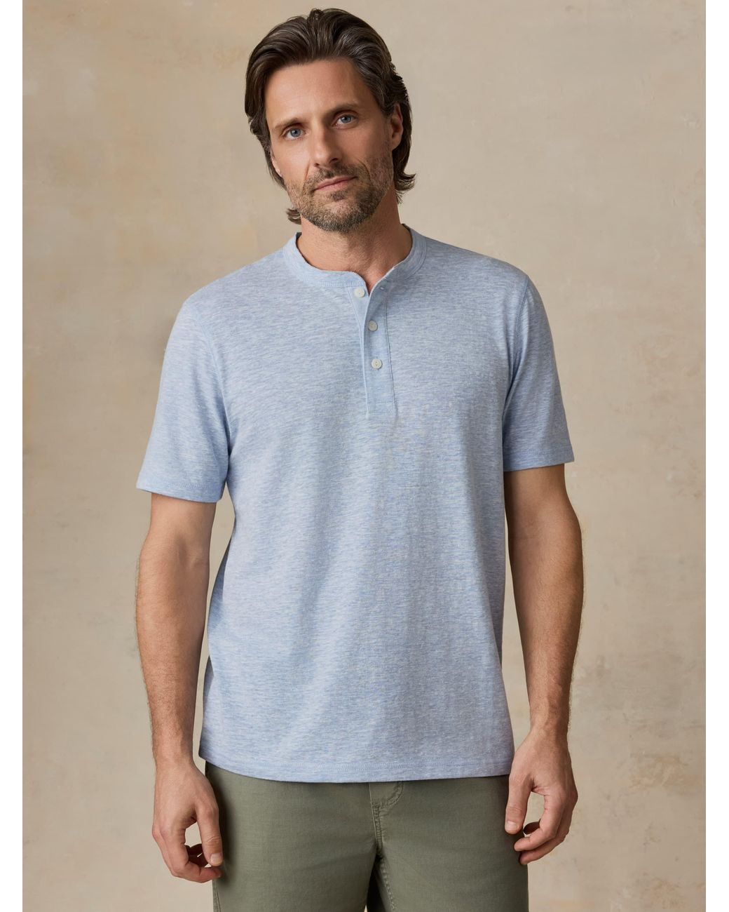 Faherty Brand Blue Short-Sleeve Breeze Henley T-Shirt for men
