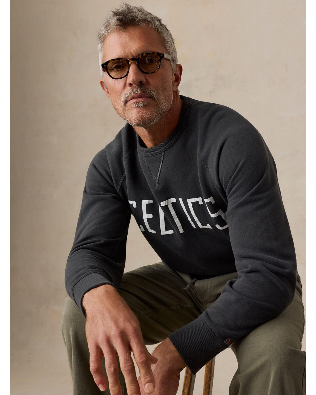 Faherty Brand Black Boston Celtics High Standard Fleece Crew for men