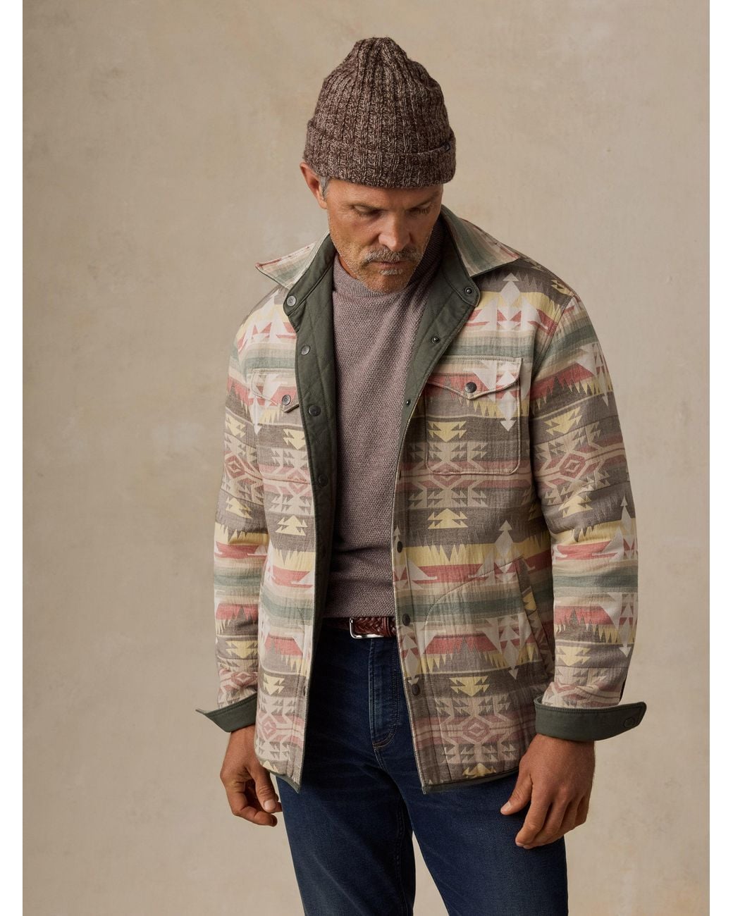 Faherty Brand Brown Thunder Voice Eagle Reversible Bondi Jacket for men