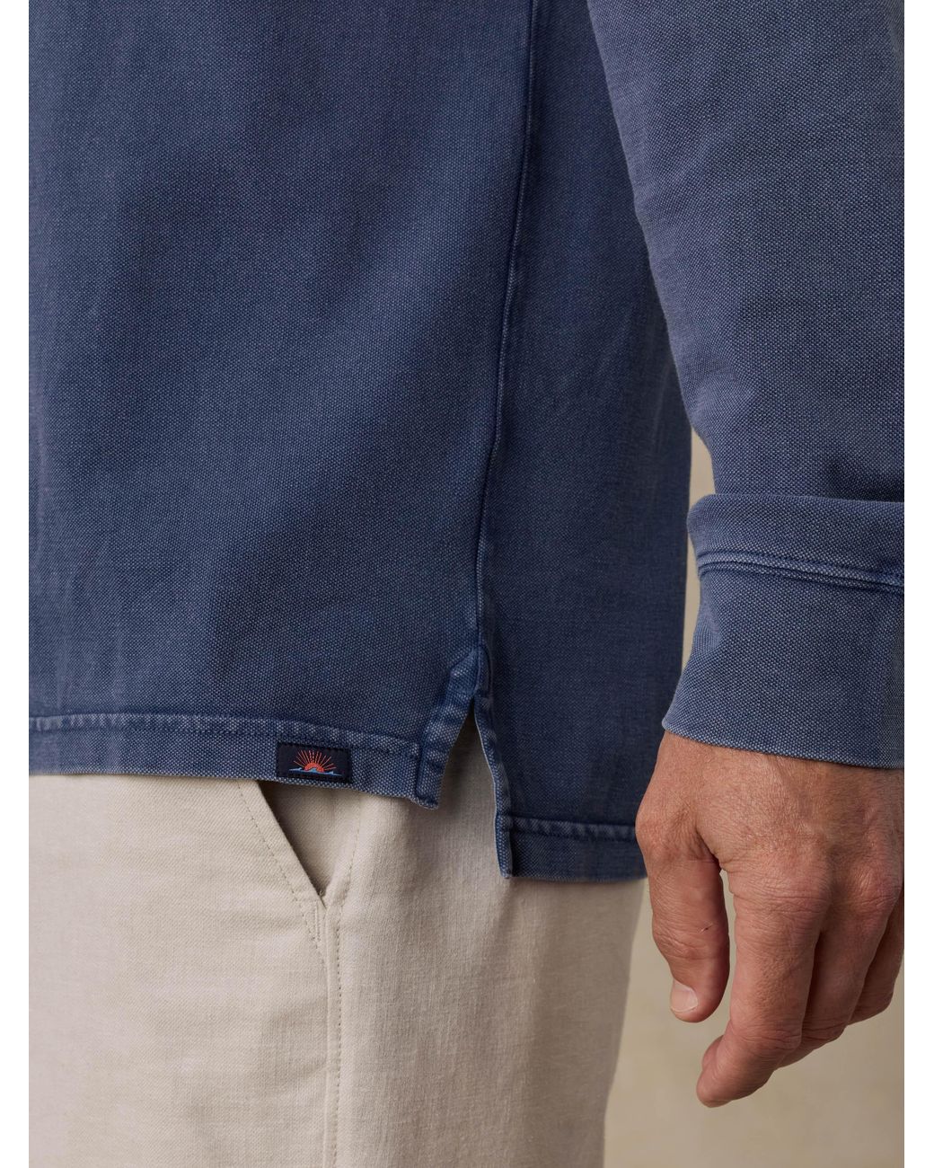Faherty Brand Blue Long-Sleeve Sunwashed Pique Polo Shirt for men