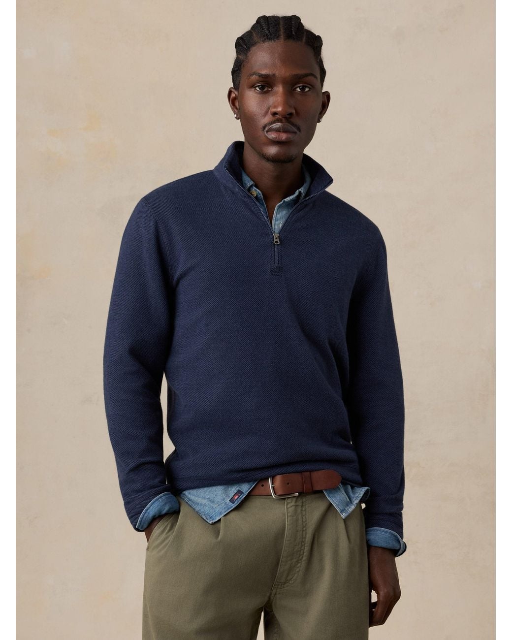 Faherty Brand Blue Legend Sweater Quarter Zip for men