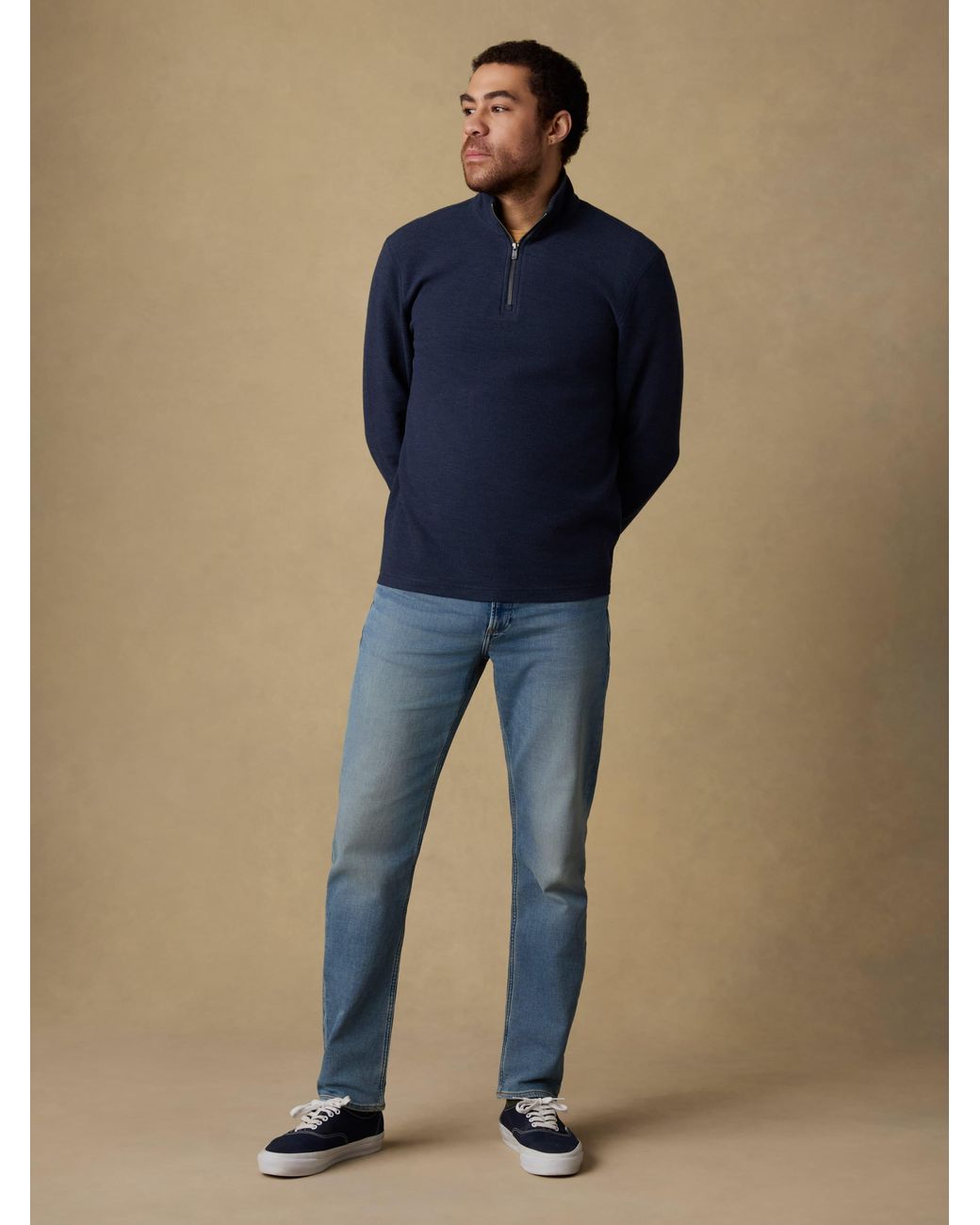 Faherty Brand Blue Highland Knit Quarter Zip for men