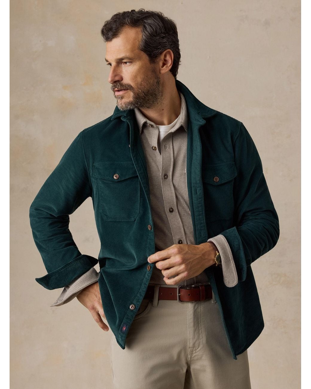 Faherty Brand Blue Stretch Terry Corduroy Workshirt for men