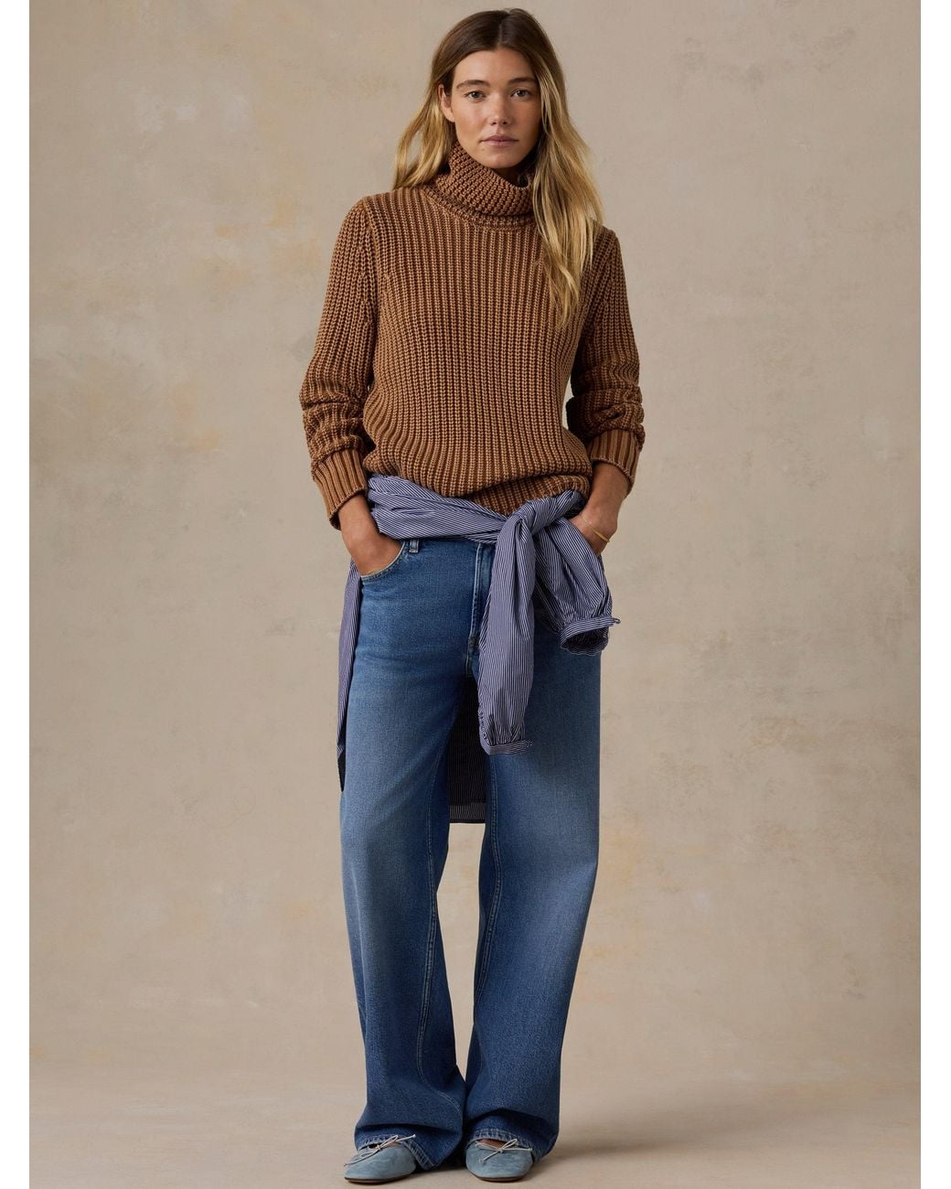 Faherty Brand Brown Sunwashed Cotton Turtleneck Sweater