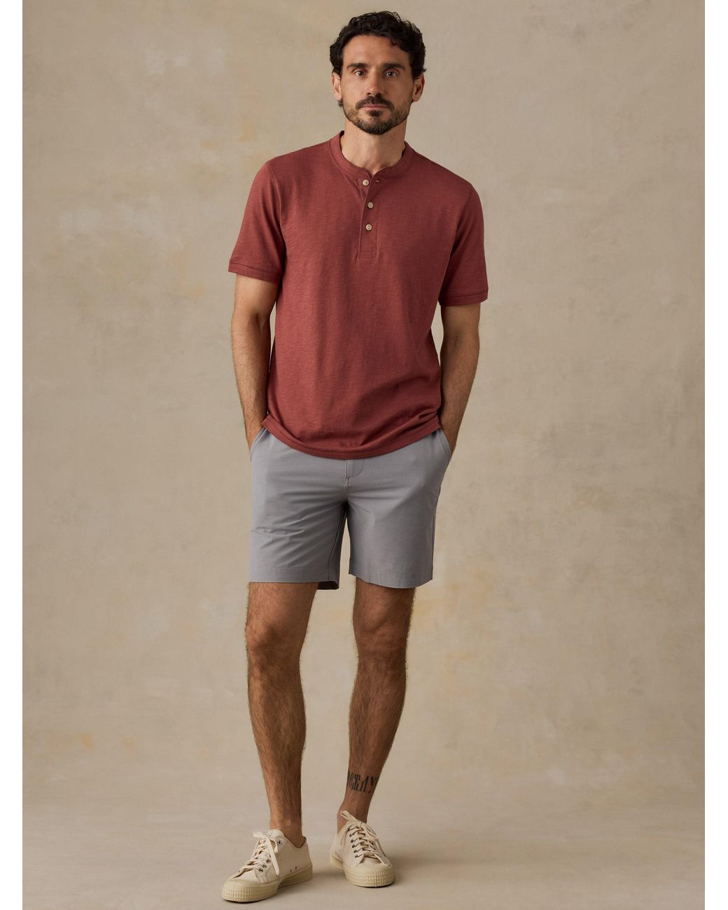 Faherty Brand Red Short-Sleeve Sunwashed Regenerative Henley T-Shirt for men