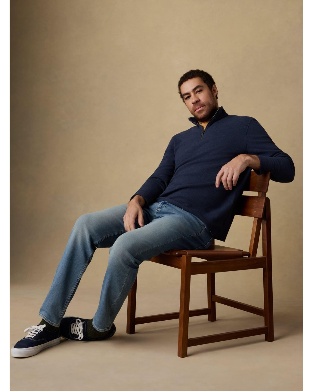 Faherty Brand Blue Highland Knit Quarter Zip for men