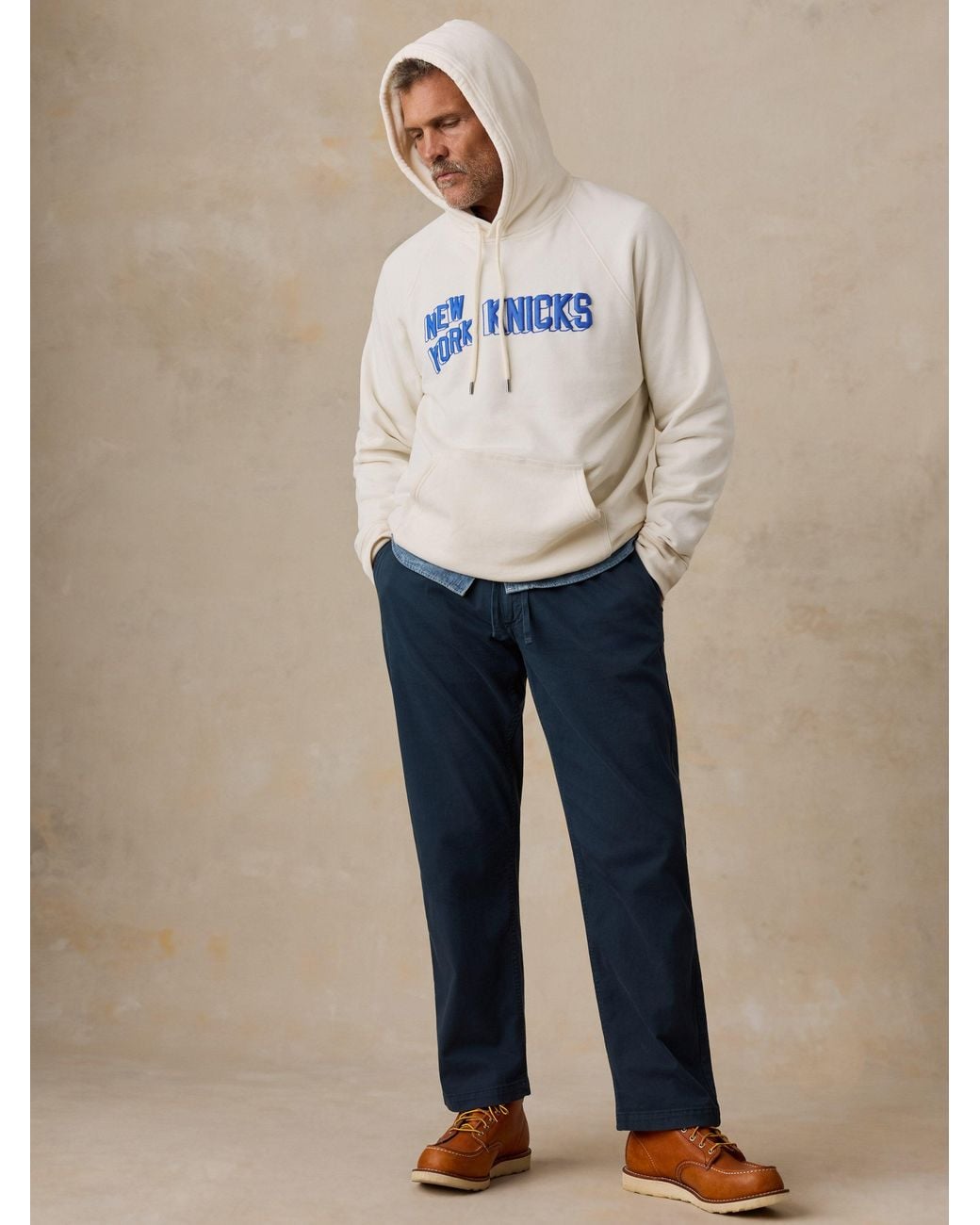 Faherty Brand Natural Ny Knicks High Standard Fleece Hoodie for men