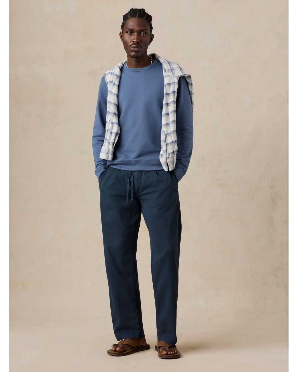 Faherty Brand Blue French Terry Crewneck for men