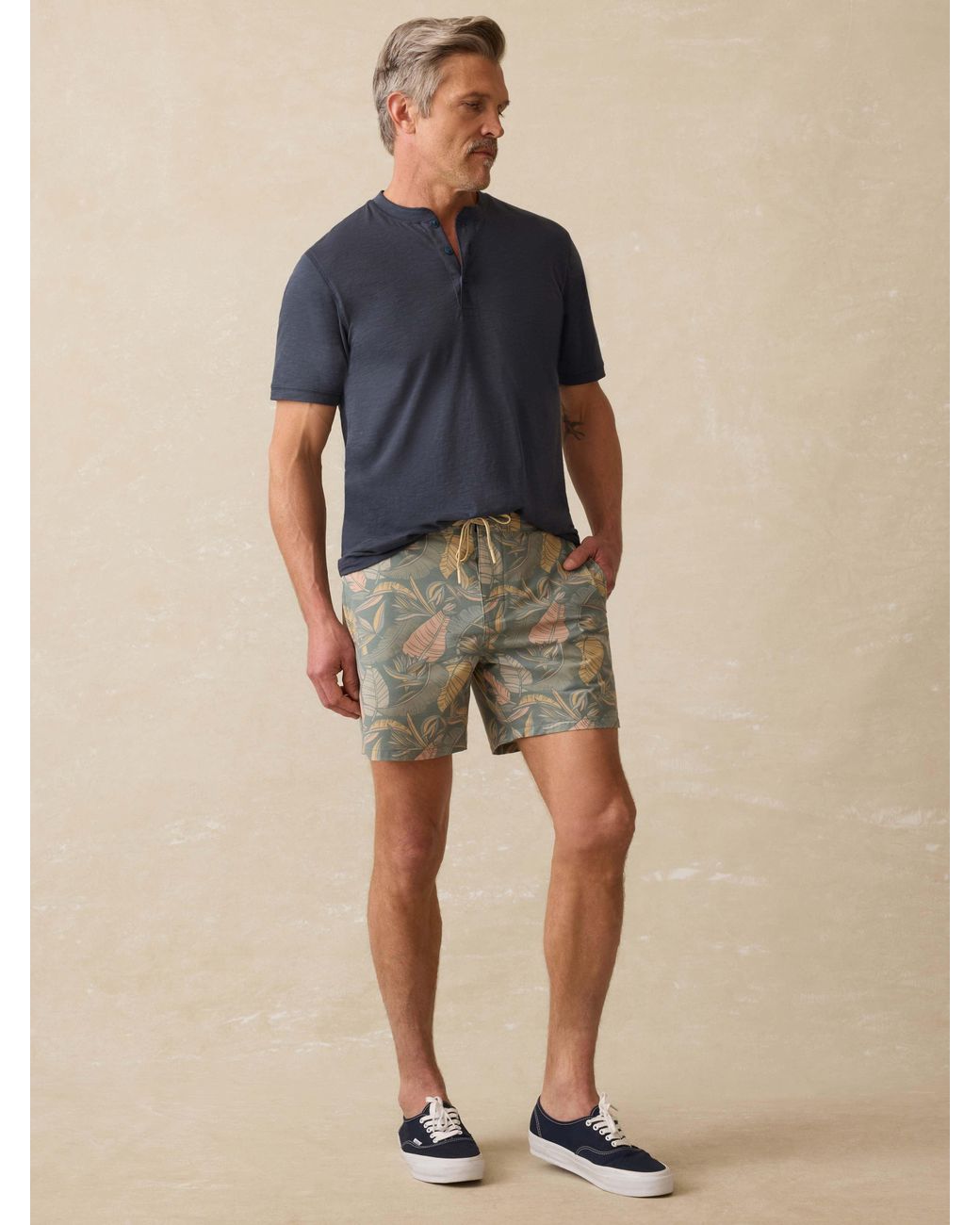 Faherty Brand Blue Short-Sleeve Sunwashed Regenerative Henley T-Shirt for men