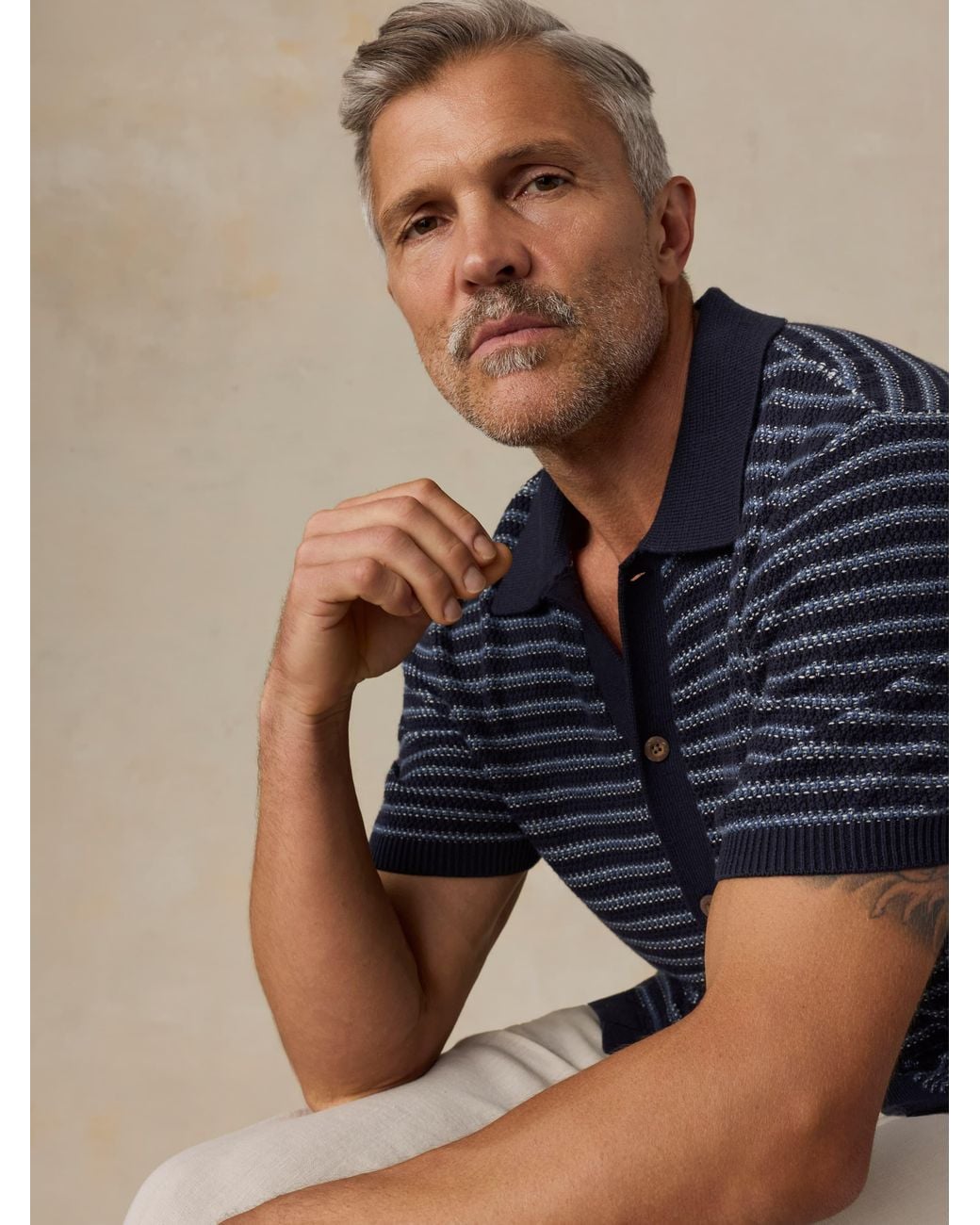 Faherty Brand Blue Short-Sleeve Sweater Shirt for men