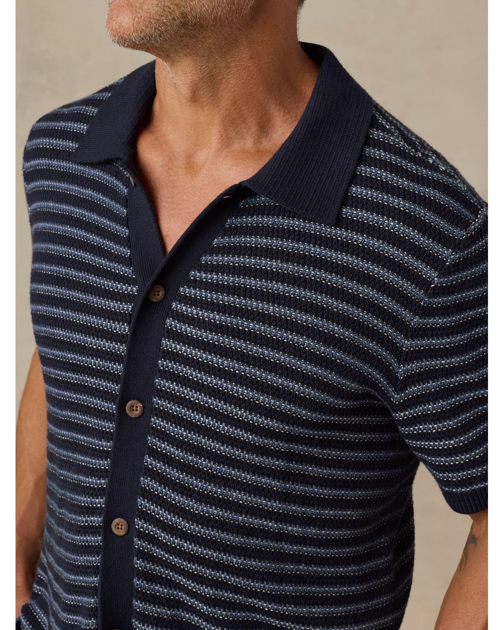Faherty Brand Blue Short-Sleeve Sweater Shirt for men