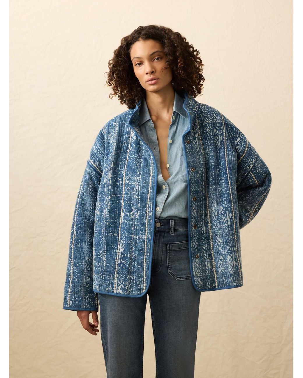 Faherty Brand Blue Quilted Patchwork Jacket