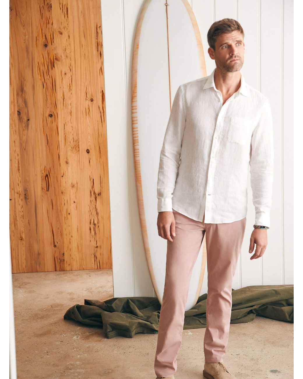 Faherty Brand White Laguna Linen Shirt for men