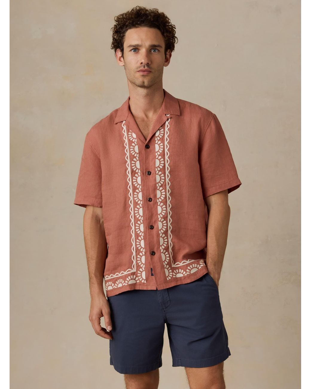 Faherty Brand Brown Short-Sleeve Embroidered Shirt for men