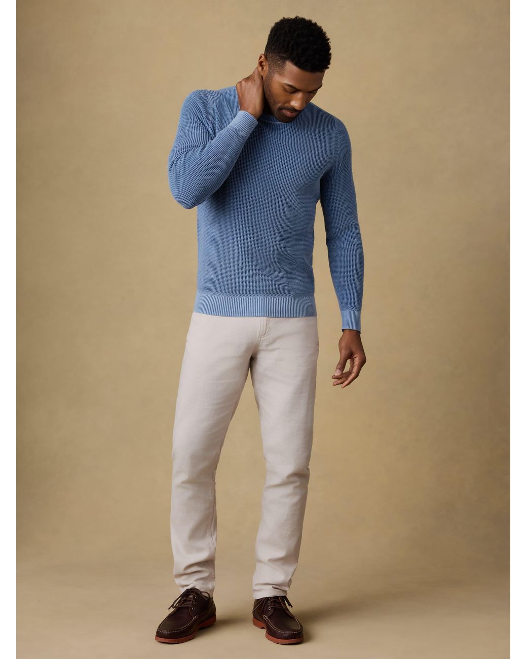Faherty Brand Blue Sunwashed Crewneck Sweater for men