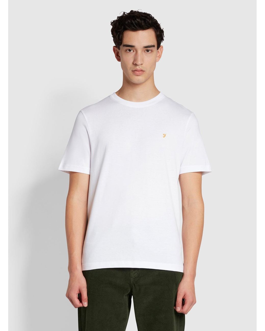 Farah White Alexander Regular Fit Organic Cotton Circular T-Shirt for men