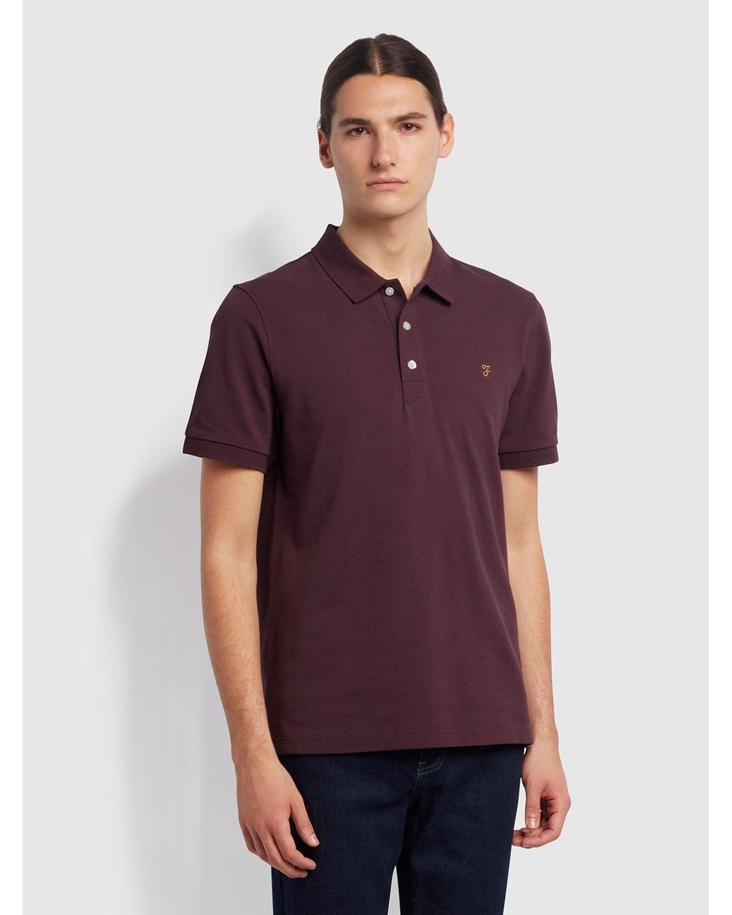 Farah Red Blanes Slim Fit Organic Cotton Polo Shirt for men