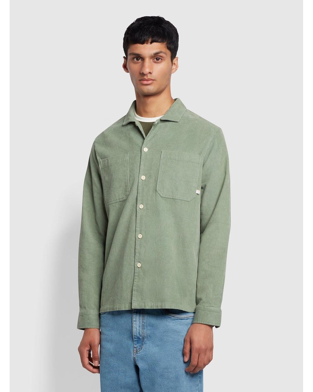 Farah Green Reedy Relaxed Fit Organic Cotton Corduroy Shirt for men