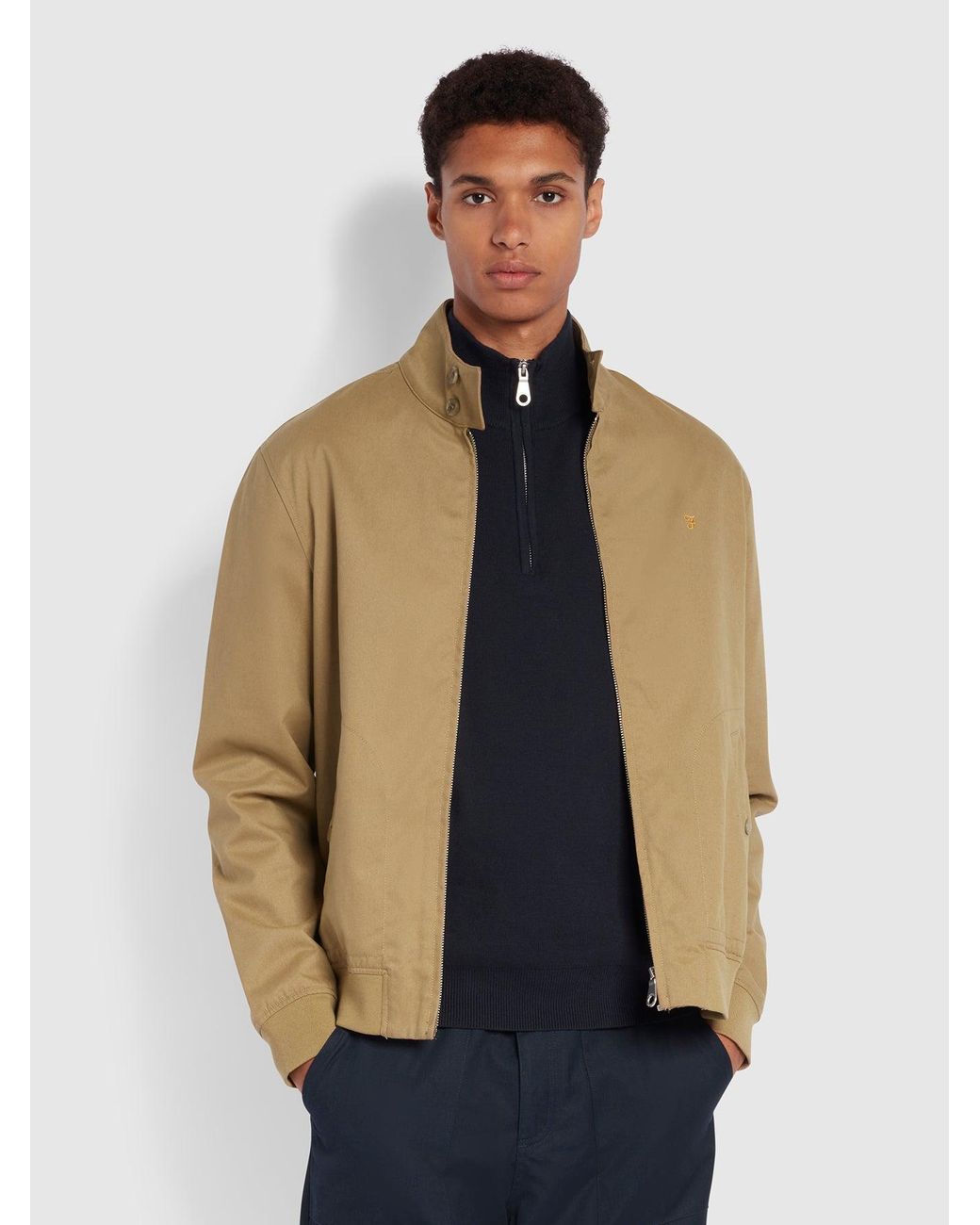 Farah Brown Waldorf Organic Cotton Harrington Jacket for men