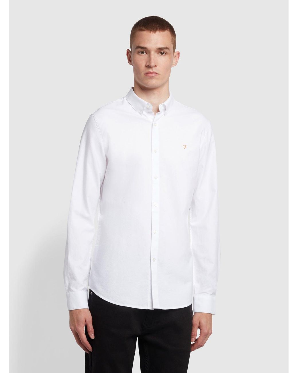 Farah White Brewer Tall Fit Organic Cotton Oxford Shirt for men