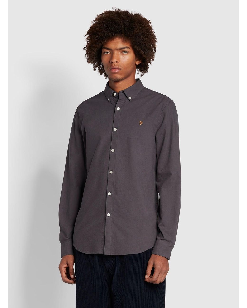 Farah Gray Brewer Slim Fit Organic Cotton Long Sleeve Shirt for men