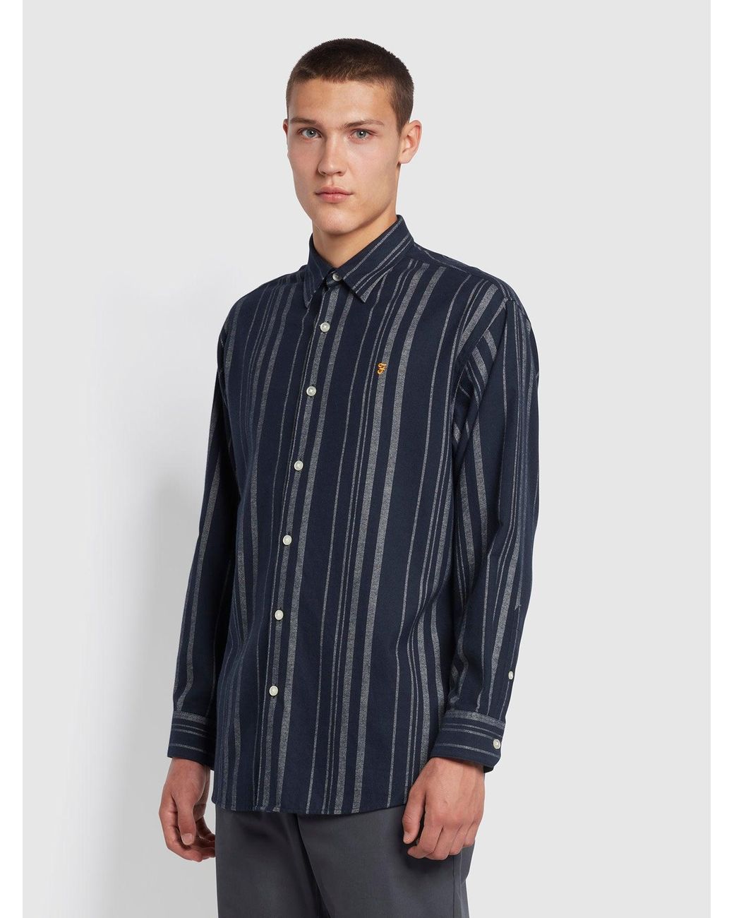 Farah Blue Thompson Stripe Organic Cotton Shirt for men