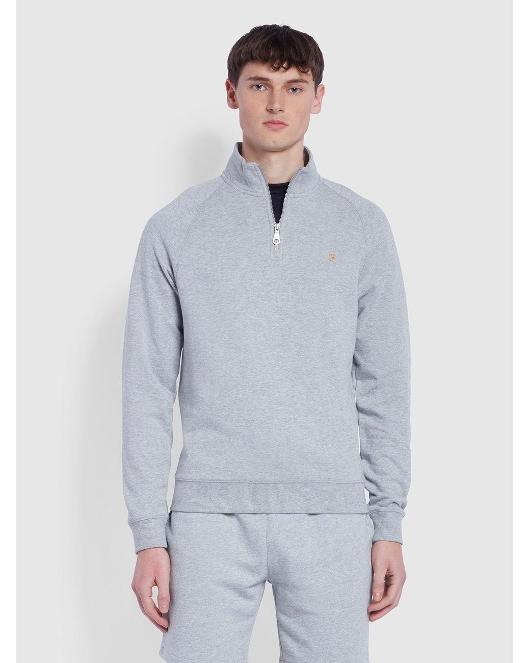 Farah Gray Jim Tall Fit Organic Cotton Quarter Zip Sweatshirt for men