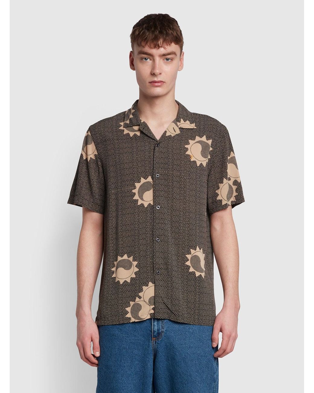 Farah Brown Parker Printed Casual Fit Short Sleeve Shirt for men