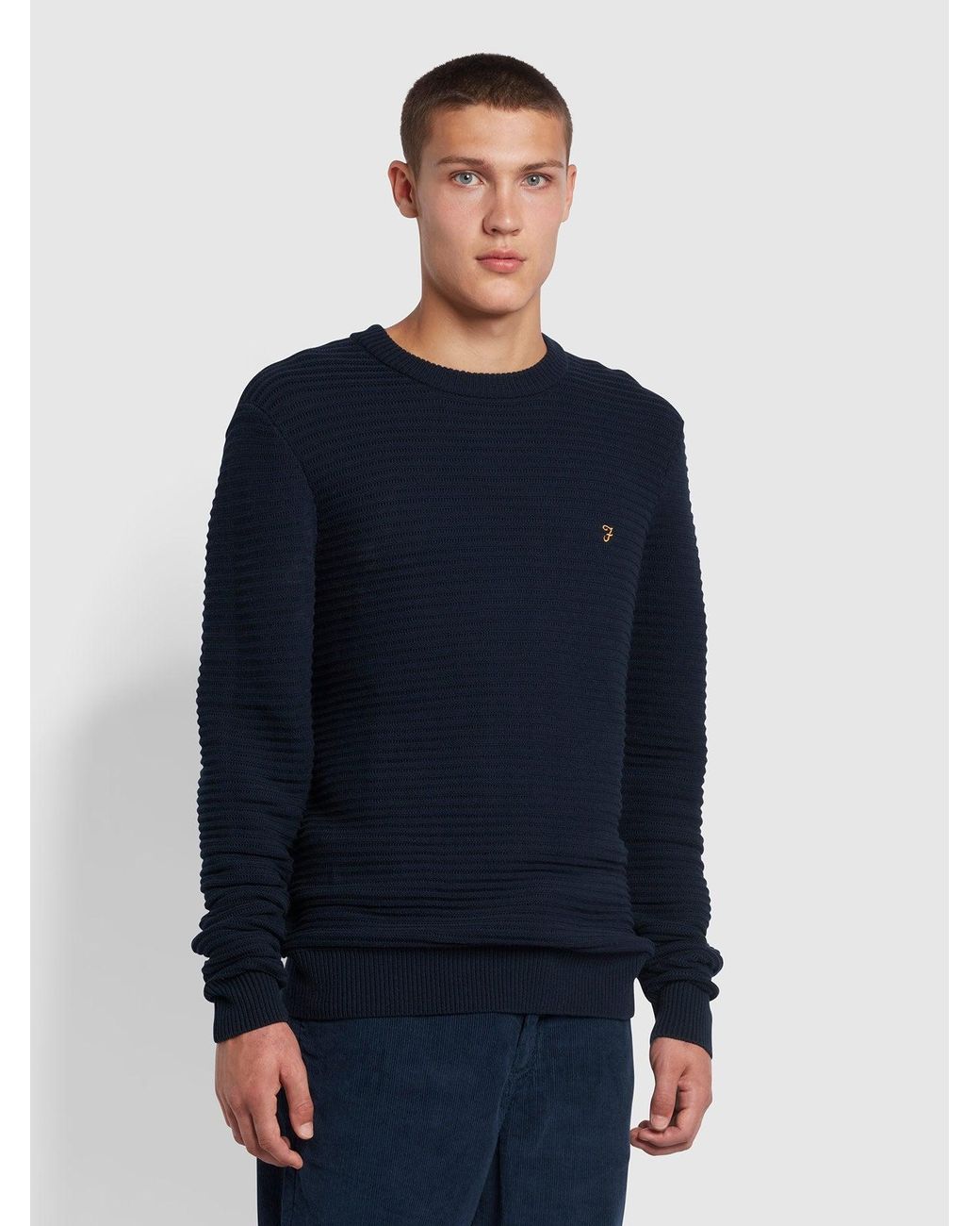 Farah Blue Widnes Regular Fit Cotton Crew Neck Jumper for men