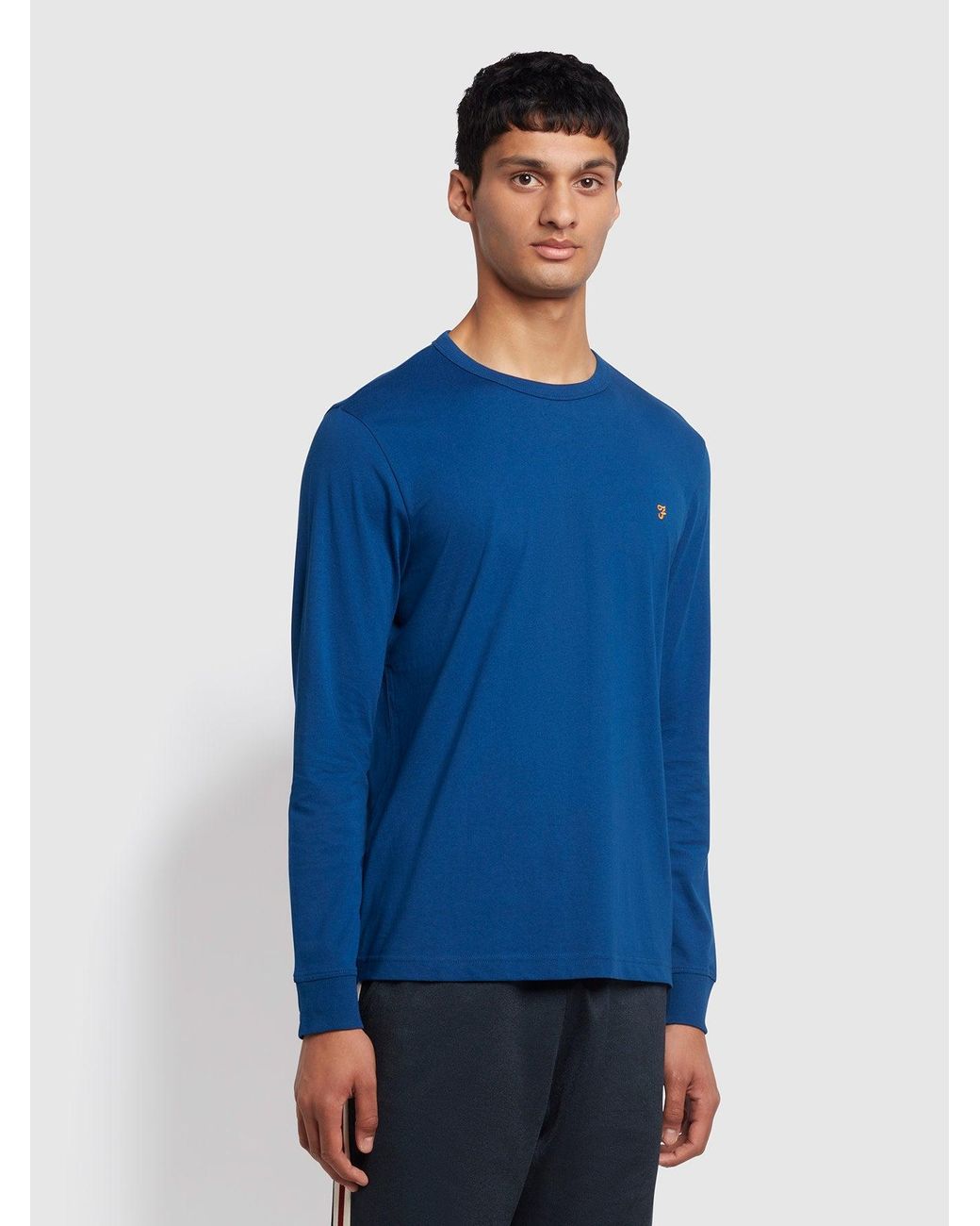 Farah Blue Worthington Slim Fit Long Sleeve Organic Cotton T-Shirt for men