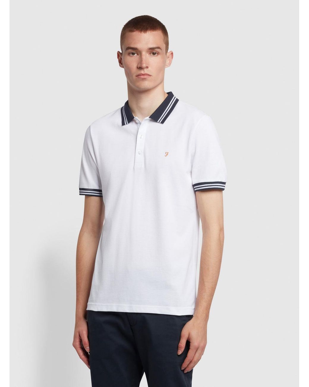 Farah White Stanton Slim Fit Tipped Organic Cotton Polo Shirt for men