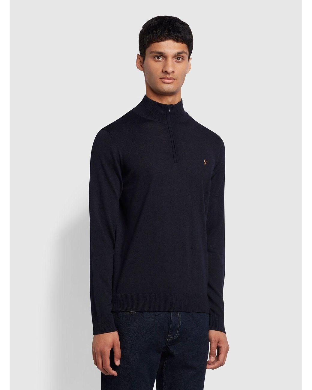 Farah Blue Redchurch Merino Wool Quarter Zip Jumper for men