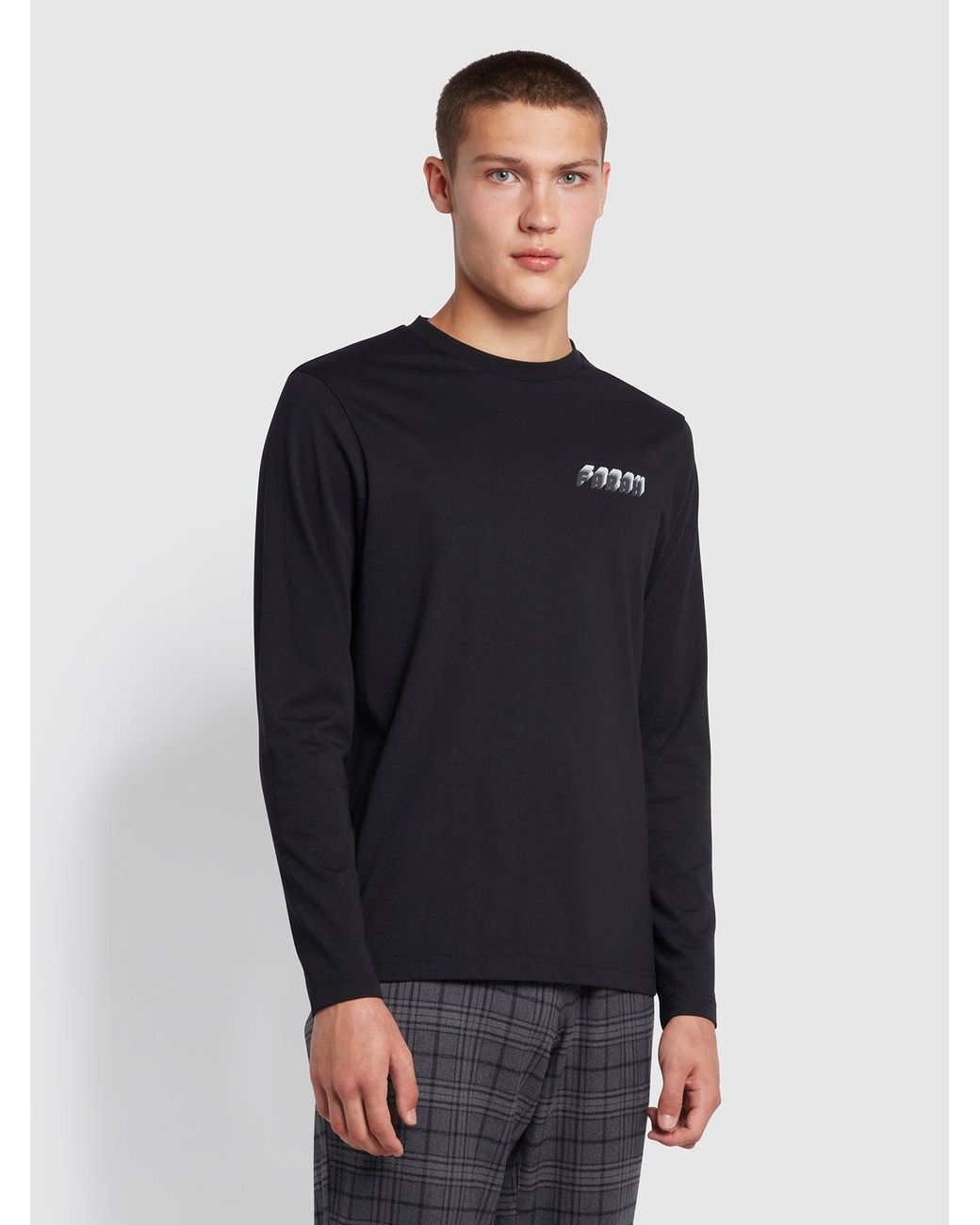 Farah Black Aspin Regular Fit Organic Cotton Graphic T-Shirt for men