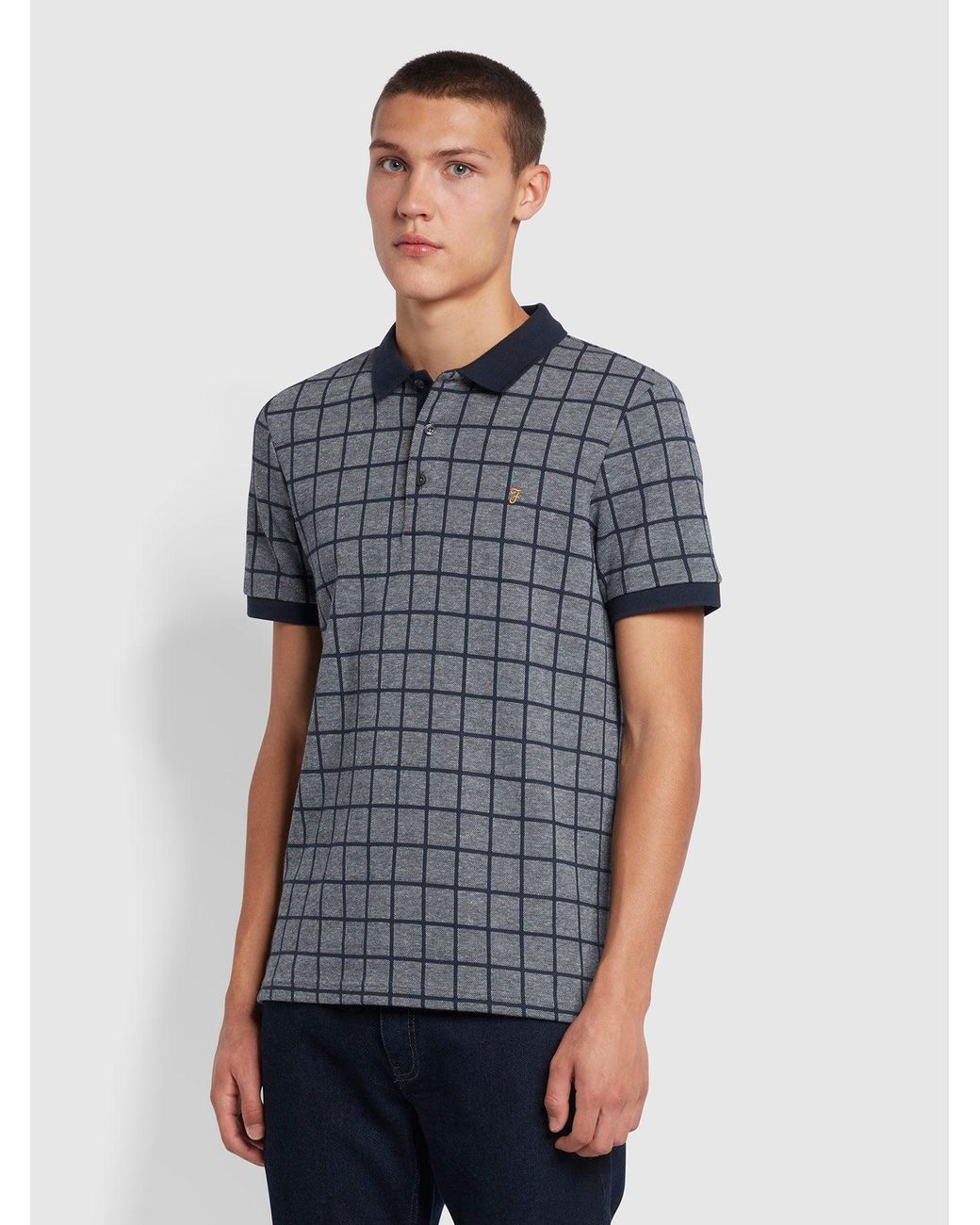 Farah Gray Hunningale Slim Fit Check Polo Shirt for men
