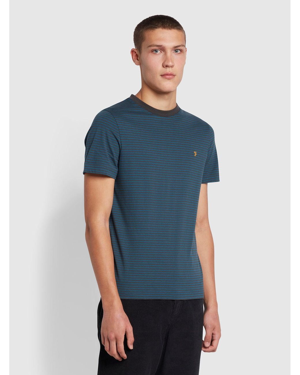 Farah Blue Daytona Slim Fit Striped Organic Cotton T-Shirt for men
