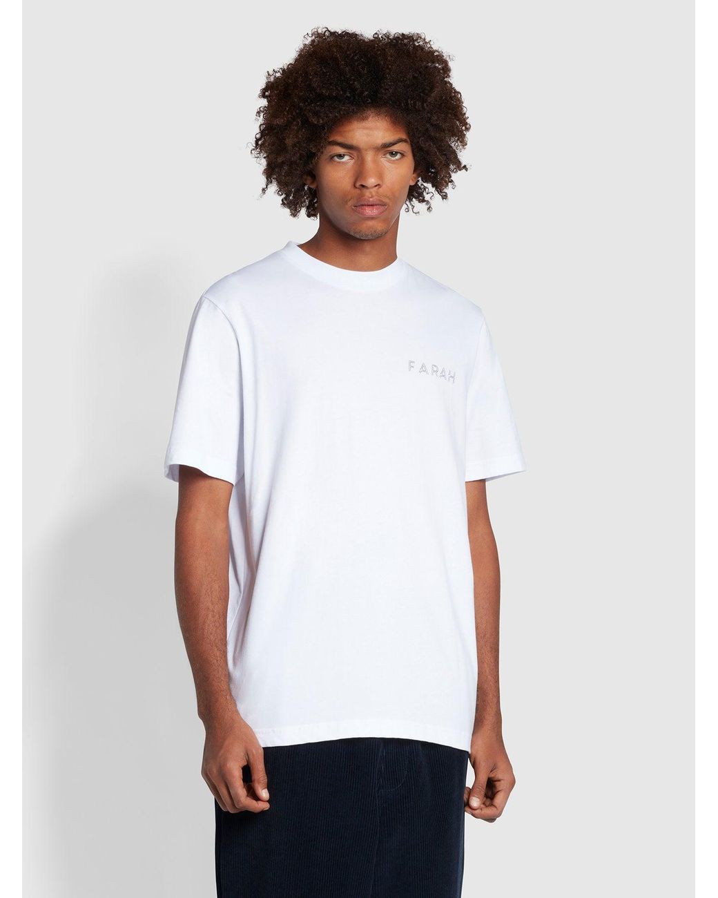 Farah White Terry Regular Fit Organic Cotton Short Sleeve Graphic T-Shirt for men