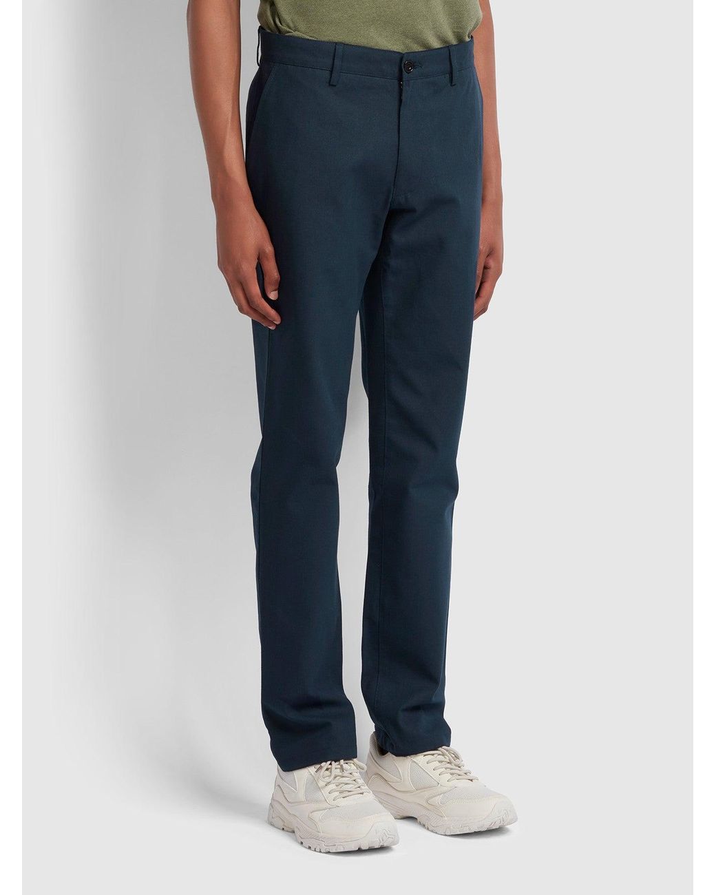 Farah Blue Elm Regular Fit Cotton Hopsack Trousers for men