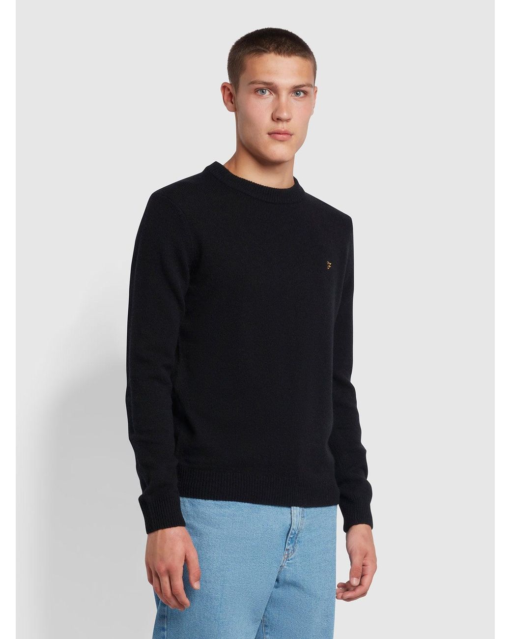 Farah Black Birchall Slim Fit Crew Neck Jumper for men