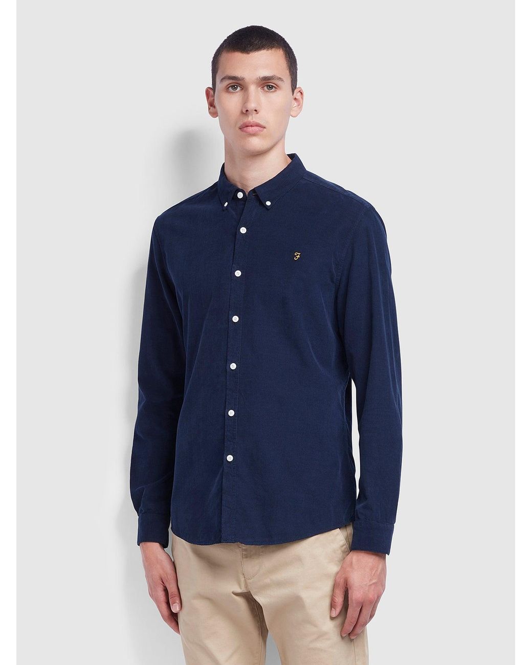 Farah Blue Fontella Slim Fit Cord Shirt for men