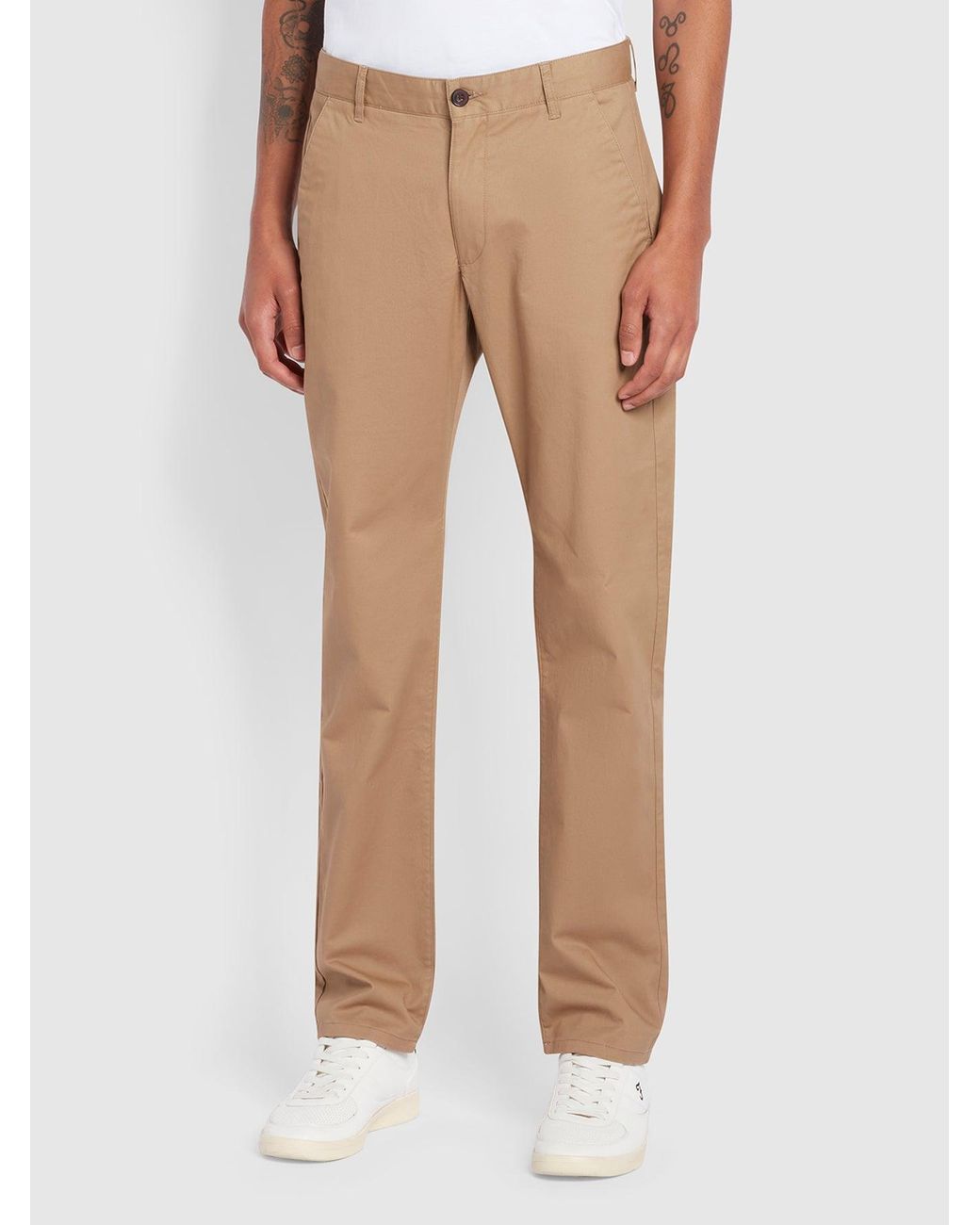 Farah Natural Elm Regular Fit Organic Cotton Twill Chinos for men