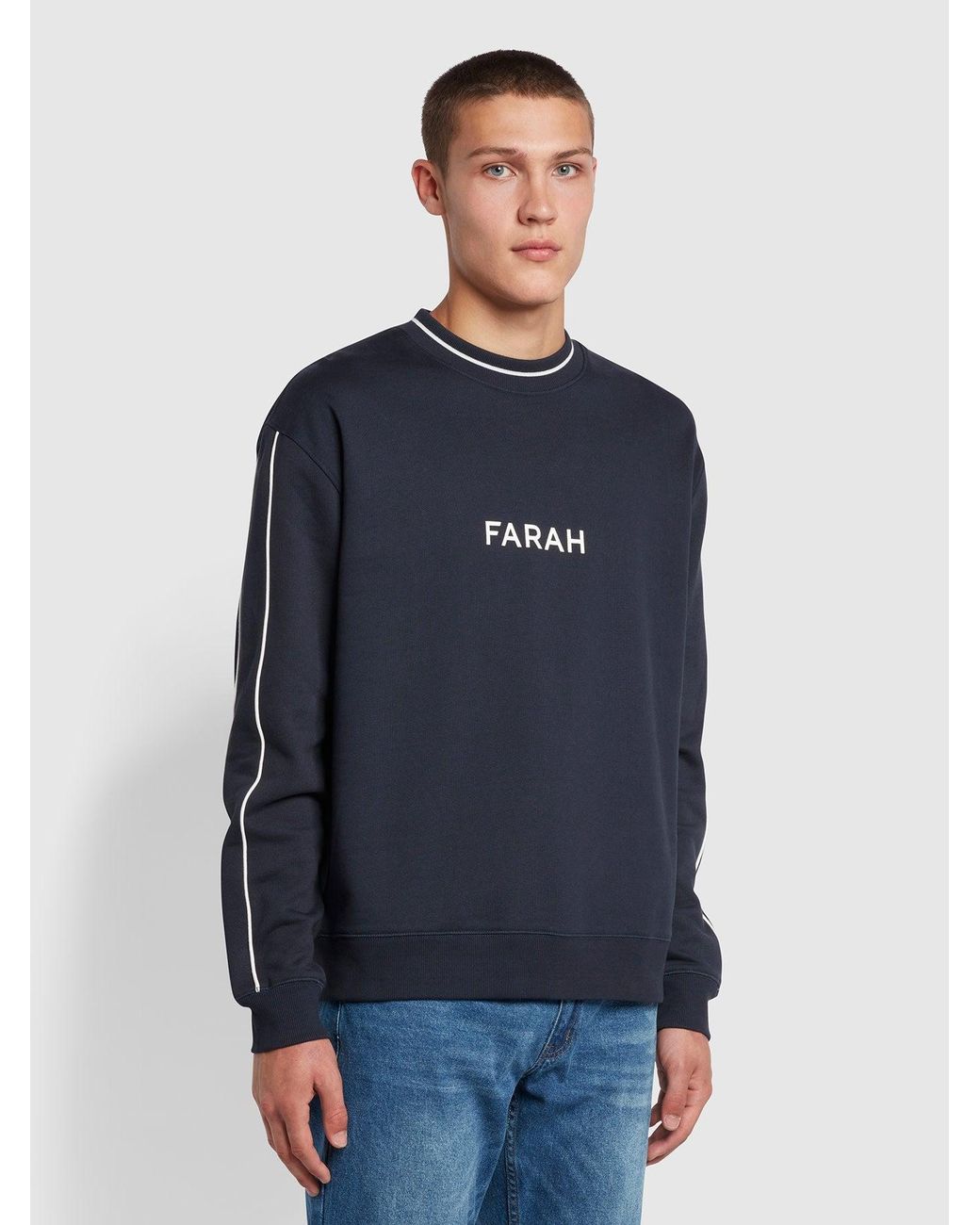 Farah Blue Courtnell Regular Fit Crew Neck Organic Cotton Sweatshirt for men