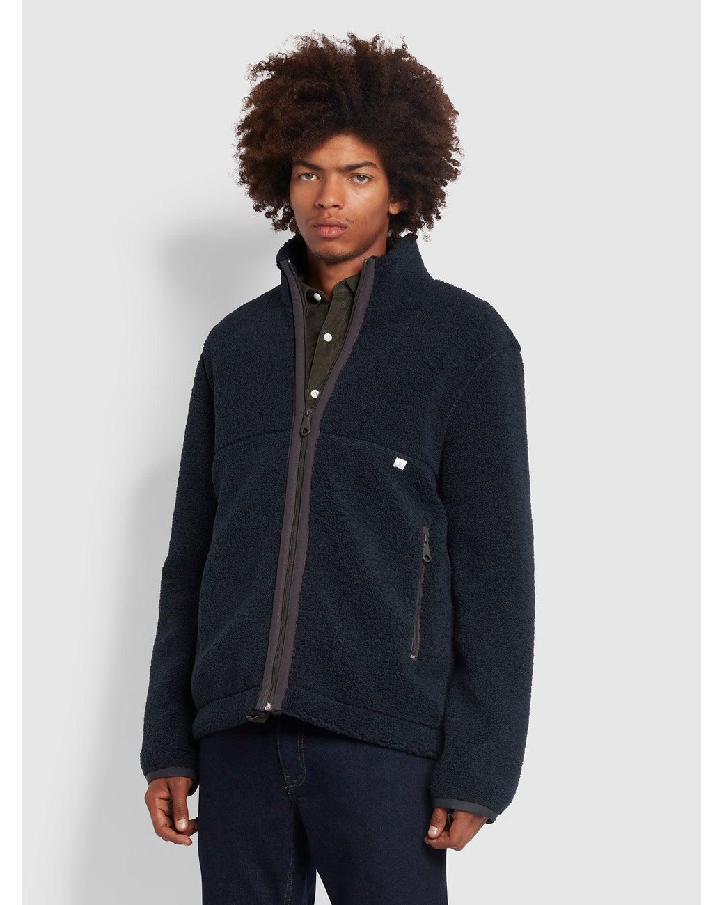 Farah Blue Trenchton Full Zip Sherpa Jacket for men